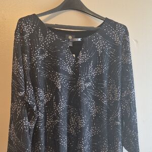 JM Collection Black and Silver Patterned Blouse